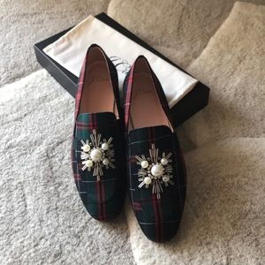 JCrew Janie Loafer In Plaid With Embellishment.